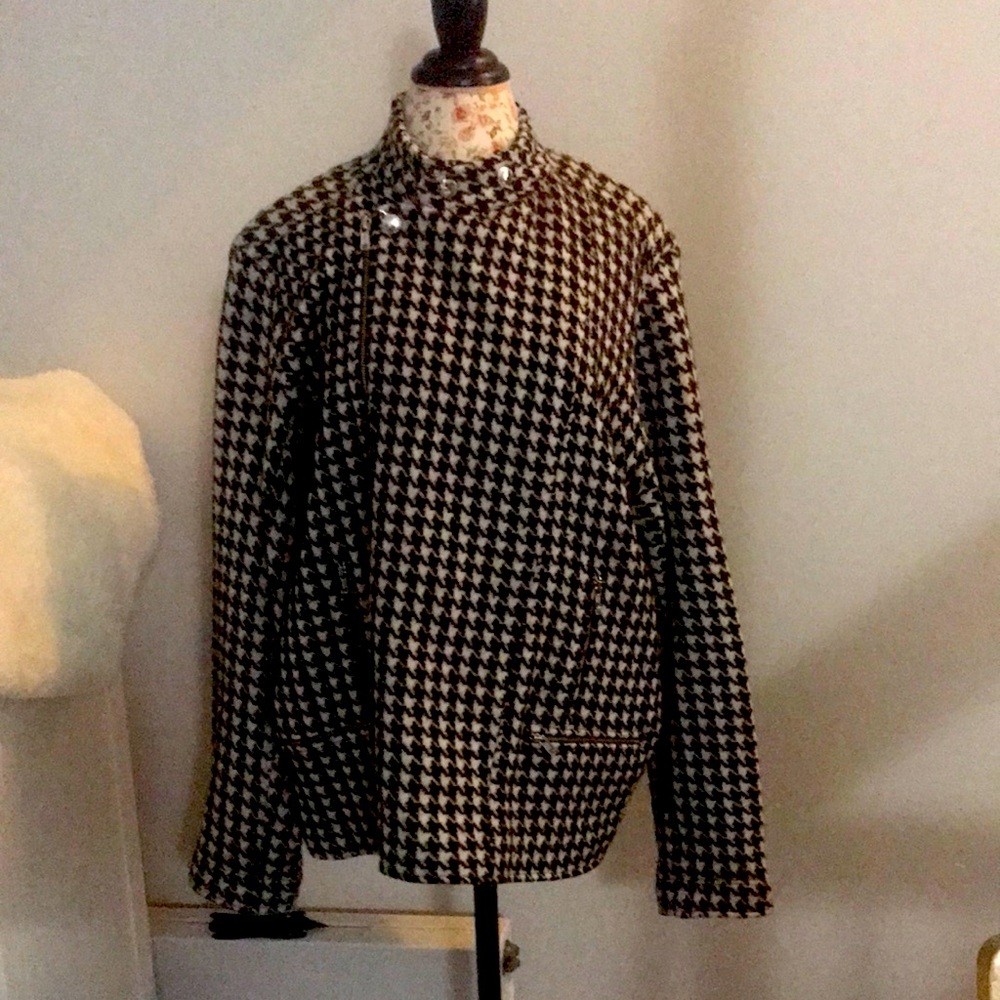 🆕NWOT*Ralph Lauren MOTO Jacket 100%Lambswool Houndstooth Size 3X